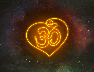 Night sky with stars and symbol of OM. Universe