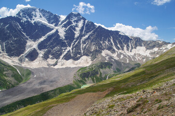 Beautiful view from the Cheget mountain. Nature and travel. Russia, Caucasus, Kabardino-Balkaria