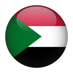 Fototapeta premium Sudan 3D Rounded Country Flag button Icon