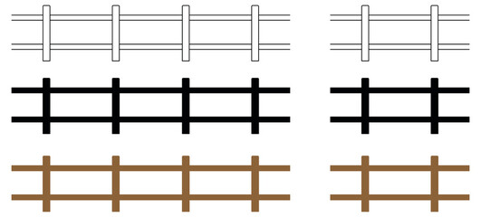 Wood Farm Fence Clipart Set - Outline, Silhouette and Color