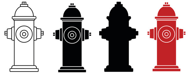 Fire Hydrant Clipart Set - Outline, Silhouette and Color