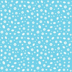 White and blue flower and leaf's background. Abstract pattern background. Colorful wrapping paper.