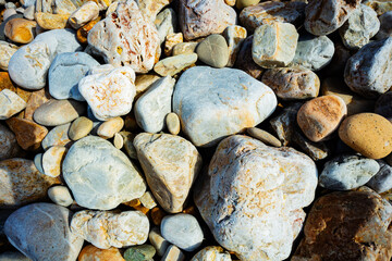Close-up of sea stones background view from above