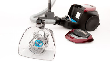 Cleaning filter Vacuum cleaner on a white background clean house cleaning garbage can