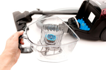 Cleaning filter Vacuum cleaner on a white background clean house cleaning garbage can