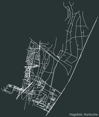 Detailed navigation urban street roads map on vintage beige background of the quarter Hagsfeld district of the German regional capital city of Karlsruhe, Germany