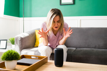 Frustrated woman with a broken device