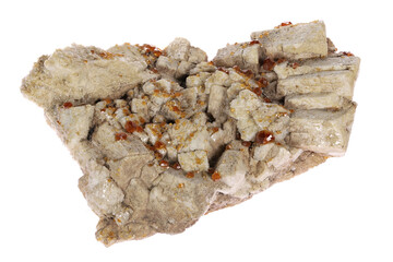 spessartine on feldspar from Longchang, China isolated on white background