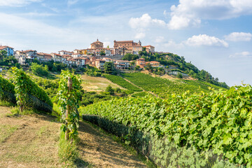Fototapeta na wymiar The beautiful village of La Morra and its vineyards in the Langhe region of Piedmont, Italy.