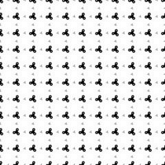 Square seamless background pattern from black spinner symbols are different sizes and opacity. The pattern is evenly filled. Vector illustration on white background