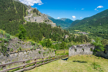 Scenic sight of the ancient Fenestrelle Fortress (Forte di Fenestrelle). Piedmont, Italy.