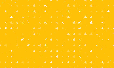 Seamless background pattern of evenly spaced white spinner symbols of different sizes and opacity. Vector illustration on amber background with stars