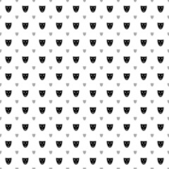 Square seamless background pattern from black theatrical masks are different sizes and opacity. The pattern is evenly filled. Vector illustration on white background