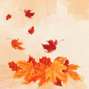 Watercolor Pile Autumn Leaves Vector Design Illustration