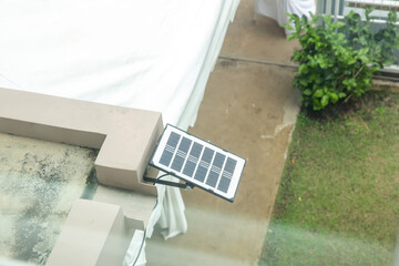 Mini solar cell panel on rooftop for home. Solar Energy is clean energy to safe world