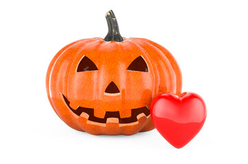 Halloween Pumpkin with red heart, 3D rendering