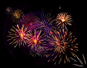 Beautiful bright firework lighting up night sky