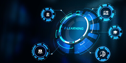 Obraz na płótnie Canvas Business, Technology,Internet and network concept. E-learning Education Internet Technology Webinar Online Courses concept. 3d illustration