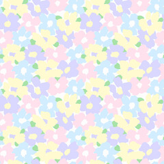Soft colored floral seamless pattern. Hand drawn pastel tones flowers. continuous pattern coverage. paper, textile, fabric design, wraping and packaging