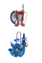 longitudinal sections of modern small-sized gas equipment on a white background