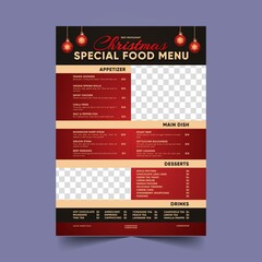 christmas menu template with photo vector design illustration