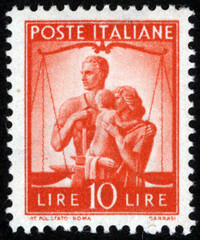 Postage stamps of the Italy. Stamp printed in the Italy. Stamp printed by Italy.