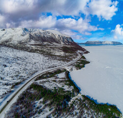 Road along the mountains and sea