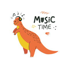 Funny dinosaur poster with cute lettering in hand drawn style. Illustration for t-shirt, apparel, stickers, cards, poster, nursery decoration. Isolated on white background vector illustration