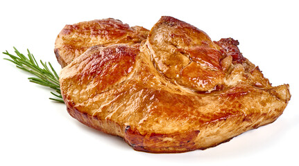 BBQ grilled steak, isolated on white background.