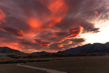 Sunset near Cave stream, arthurs Pass, Canterbury, New Zealand.