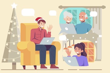 christmas family videocall vector design illustration