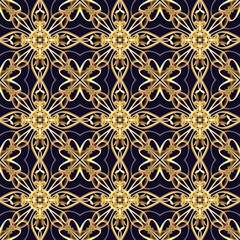 Seamless abstract geometric floral surface pattern in Golden color
 repeating symmetrically. Use for fashion design, home decoration, wallpapers and gift packages.