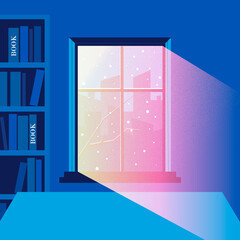 Card window new year winter room