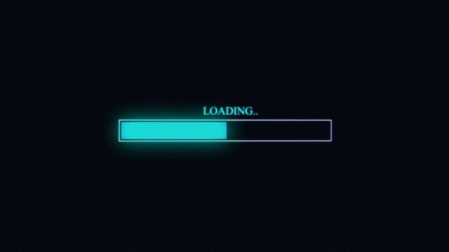 Futuristic Loading bar. Updating Progress Bar 0-100. Animation on Black Background. Loading bar downloading barloading screen. 4K Animation in blue neon bar