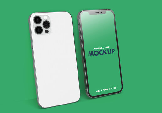 Front and Back Pro Smartphone on a Clean Flat and Colorful Green Wall Background
