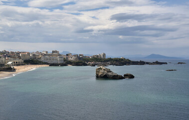 View of Biarritz with beach and rocks