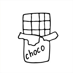 Illustration of a chocolate bar in vector. Doodle style. A simple image with a black outline isolated on a white background.