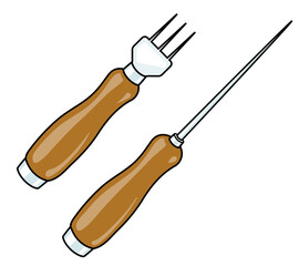 Ice pick and chipper bar restaurant kitchen accessory. Hand-drawn doodle cartoon style vector image. For restaurant bar website design, cocktail food making process illustration, cookbook decoration