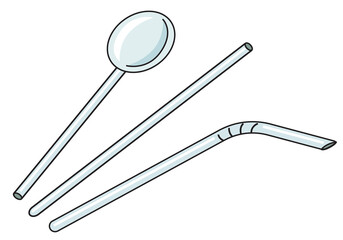 Collection set of hand-drawn doodle cartoon style classic cocktail straw vector drawings. Bar accessories for restaurant menu, cocktail making process illustration, website design, cookbook decor.