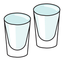 A pair of stylish hand-drawn doodle cartoon style shot shooter cocktail glasses vector illustration. For card, invitations, posters, bar menu or alcohol cook book recipe