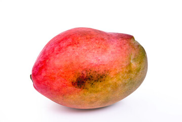 Mango on a white background. Mango fruit isolate. Magno side view on white background.