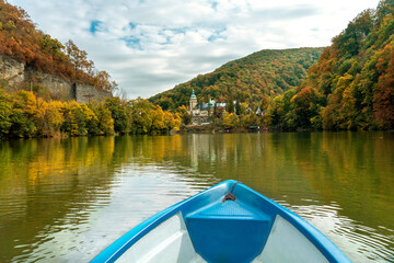 boating on Hamori lake in Miskolc Lillafured with the palace on the background