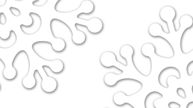 Christmas pattern of rotating snowflakes on a white background. Creative animated backdrop. Cutting snowflakes. Merry Christmas. Seamless modern footage for design. Seamless loop. 4K