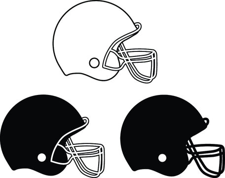Football Helmet Clipart Set - Outline and Silhouette