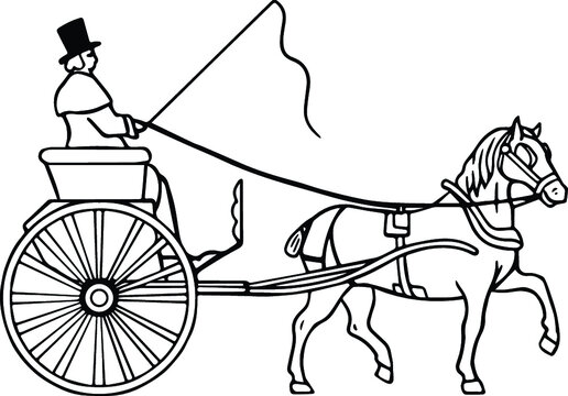 Vintage Horse and Buggy Carriage Clipart Set - Outline