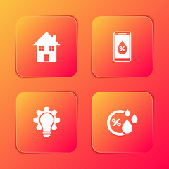 Fototapeta na wymiar Set House, Humidity for smart home, Light bulb and gear and icon. Vector