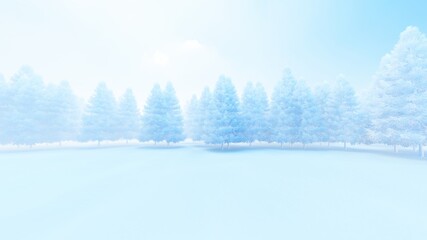 Winter background snowy conifer forest 3d rendering