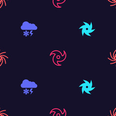 Set Tornado, Cloud with snow and lightning, and on seamless pattern. Vector