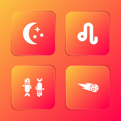 Set Moon and stars, Leo zodiac, Pisces and Comet falling down fast icon. Vector