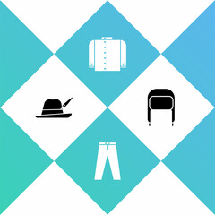 Set Oktoberfest hat, Pants, T-shirt and Winter with ear flaps icon. Vector